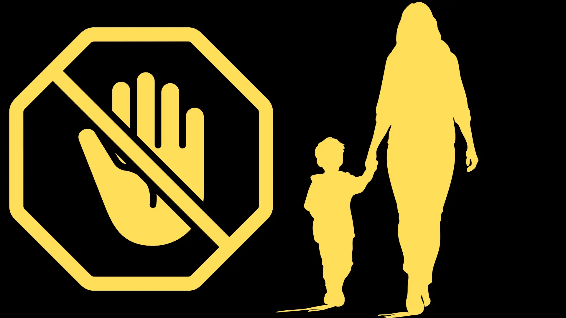 My Ex is Using a Non-Molestation Order to Stop Me Seeing My Child Stop sign icon next to a mother and child, symbolizing a non-molestation order being used to stop a father seeing his child.